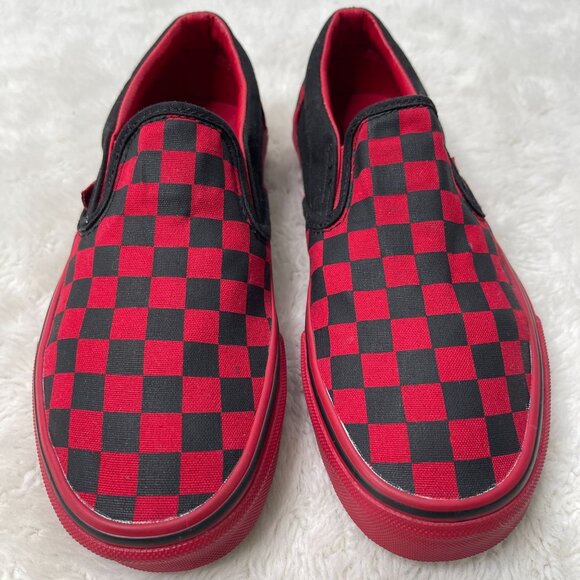 Vans Other - VANS Unisex Red Black Checkerboard Slip On Classic Skate Shoes Sneaker 4.5M/6W